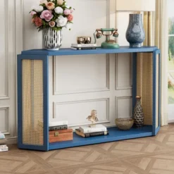 ModernLuxe 54" Console Table with Rattan Side and Unique Arrow Design