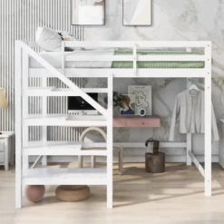 ModernLuxe Full Size Loft Bed with Integrated Staircase Storage & Safety Guardrails
