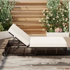 ModernLuxe Patio Rattan Chaise Lounge with 5-Position Backrest & Wheels