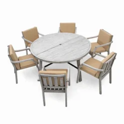 ModernLuxe 6-Person Outdoor Wooden Dining Set with Umbrella Hole & Cushions - Antique Gray -Luxe Furniture Sale GUEST 3d80f77f 3527 49db 8d1a 9188324afc99