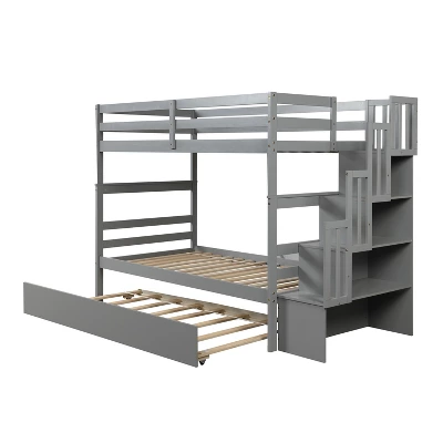 ModernLuxe Twin Over Twin Bunk Bed with Trundle, Stairs, and Storage Shelves 11 ModernLuxe Twin Over Twin Bunk Bed with Trundle, Stairs, and Storage Shelves - Image 9