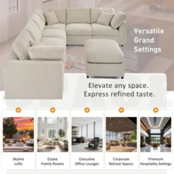 ModernLuxe Sectional Sofa, 7-Seater Oversized Sofa With Movable Ottoman, Chenille Upholstered Modular Sofa Couch -Luxe Furniture Sale GUEST 3df38417 c866 47ee 812d 6b771fc8b853