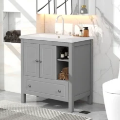 30" Bathroom Vanity With Ceramic Sink, Doors And Drawers - ModernLuxe 26 30" Bathroom Vanity With Ceramic Sink, Doors And Drawers - ModernLuxe -Luxe Furniture Sale GUEST 3dfcc2f2 ff91 408a 964d df5863621f54