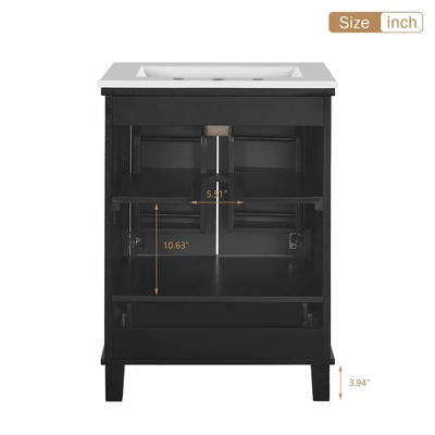 24"/30"W Bathroom Vanity With Ceramic Basin, Bathroom Storage Cabinet With Divided Drawer, Door Shelves & Soft Close Door - ModernLuxe 10 24"/30"W Bathroom Vanity With Ceramic Basin, Bathroom Storage Cabinet With Divided Drawer, Door Shelves & Soft Close Door - ModernLuxe - Image 8