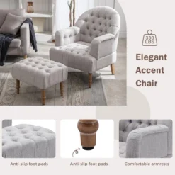 Mid Century Button-Tufted Upholstered Accent Chair Set With Linen Fabric And Ottoman-ModernLuxe -Luxe Furniture Sale GUEST 3ed54d17 5664 49d0 8433 d4c11d85e881