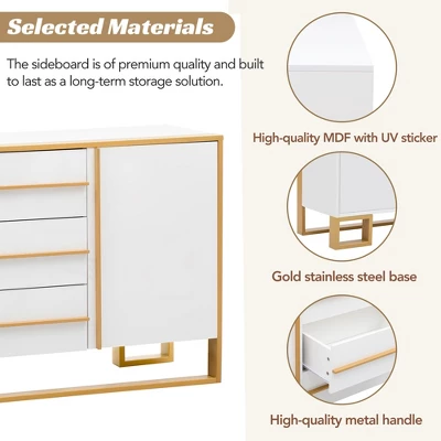 Contemporary 59" Sideboard With Large Storage And Gold Metal Legs - ModernLuxe 8 Contemporary 59" Sideboard With Large Storage And Gold Metal Legs - ModernLuxe - Image 6