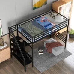 ModernLuxe Industrial Twin Loft Bed with Integrated Desk, Black