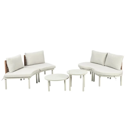 ModernLuxe 6/8-Piece Modular Half Moon Outdoor Sectional Set with Nesting Coffee Tables 11 ModernLuxe 6/8-Piece Modular Half Moon Outdoor Sectional Set with Nesting Coffee Tables - Image 9