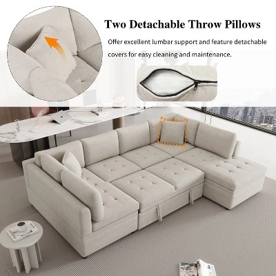 117.3"W Oversized Sectional Sofa U- Shaped Sofa Couch Pull-out Sofa Bed With Two Throw Pillows - ModernLuxe 6 117.3"W Oversized Sectional Sofa U- Shaped Sofa Couch Pull-out Sofa Bed With Two Throw Pillows - ModernLuxe - Image 4