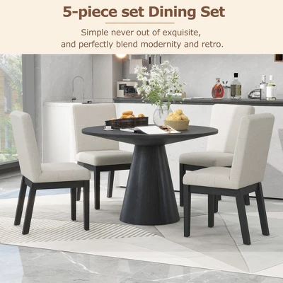 ModernLuxe 5-Piece Retro Round Dining Table Set with 4 Upholstered Chairs 5 ModernLuxe 5-Piece Retro Round Dining Table Set with 4 Upholstered Chairs - Image 3