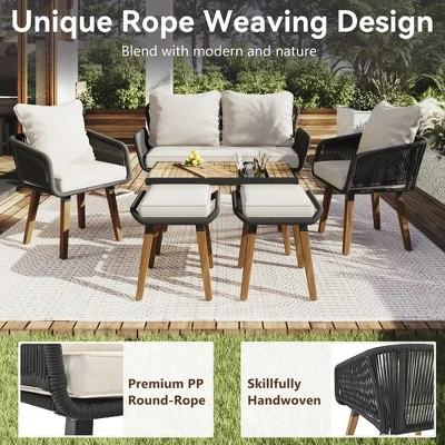 ModernLuxe 6-Piece Rope Patio Conversation Set with Acacia Wood Bar Table and Ice Bucket 14 ModernLuxe 6-Piece Rope Patio Conversation Set with Acacia Wood Bar Table and Ice Bucket - Image 12