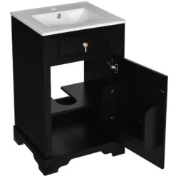 20" Bathroom Vanity With Ceramic Sink, Bathroom Cabinet With Door-Mounted Storage Rack, Adjustable Shelf And Soft Closing Door, White/Black-ModernLuxe 26 20" Bathroom Vanity With Ceramic Sink, Bathroom Cabinet With Door-Mounted Storage Rack, Adjustable Shelf And Soft Closing Door, White/Black-ModernLuxe -Luxe Furniture Sale GUEST 41e66ede 956d 4210 97e5 1a77ea4ebc89