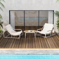 ModernLuxe 3-Piece Outdoor Patio Chaise Lounge Chair Set with Acacia Side Table