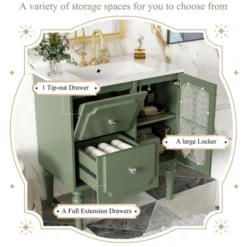 ModernLuxe 30" Retro-Style Freestanding Bathroom Vanity with Ceramic Sink - Green -Luxe Furniture Sale GUEST 42aabf07 082a 4b4b af9f 2fd4d5aff15b