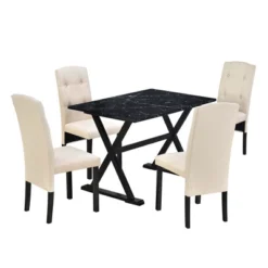 5 PCS Wood Dining Table Set With Faux Marble Tabletop And Upholstered Dining Chairs-ModernLuxe 20 5 PCS Wood Dining Table Set With Faux Marble Tabletop And Upholstered Dining Chairs-ModernLuxe -Luxe Furniture Sale GUEST 42c407ea f976 4225 b012 66a35887978a