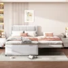 Full Size Linen Upholstered Platform Bed With Trundle, Trundle Can Be Flat Or Erected, 4Q -ModernLuxe -Luxe Furniture Sale GUEST 434e2a48 e71a 48ca aef5 be758f0902d4