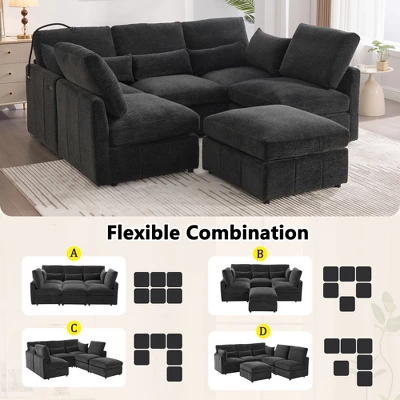 ModernLuxe 85.4" Modular Sectional Sofa Couch, Convertible Sofa Bed With Movable Ottoman, 2 USB Ports & Phone Holder 5 ModernLuxe 85.4" Modular Sectional Sofa Couch, Convertible Sofa Bed With Movable Ottoman, 2 USB Ports & Phone Holder - Image 3