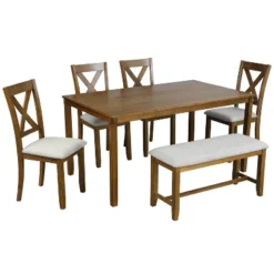 Modernluxe 6-Piece Kitchen Dining Table Set Wooden Rectangular Dining Table With 4 Dining Chairs And A Bench