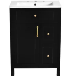 24"W Bathroom Vanity With Ceramic Sink, Bathroom Cabinet With Storage Racks, Drawers And Soft Closing Door, Black/Green-ModernLuxe 26 24"W Bathroom Vanity With Ceramic Sink, Bathroom Cabinet With Storage Racks, Drawers And Soft Closing Door, Black/Green-ModernLuxe -Luxe Furniture Sale GUEST 45525119 fd02 47dd b334 dd04e5d5f72f