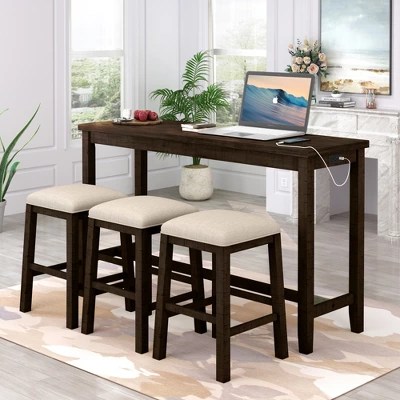 Rustic 4-Pieces Counter Height Dining Set With Fabric Padded Stools And Socket-ModernLuxe 14 Rustic 4-Pieces Counter Height Dining Set With Fabric Padded Stools And Socket-ModernLuxe - Image 12