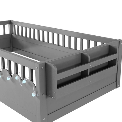 Twin/Full Floor Bed Frame With LED Light, Montessori Bed Wooden Toddler Bed With Safety Guardrails & Storage Shelf - ModernLuxe 11 Twin/Full Floor Bed Frame With LED Light, Montessori Bed Wooden Toddler Bed With Safety Guardrails & Storage Shelf - ModernLuxe - Image 9