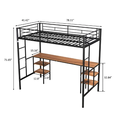 ModernLuxe Metal Twin Size Low Loft Bed with Integrated Desk and Storage Shelves 4 ModernLuxe Metal Twin Size Low Loft Bed with Integrated Desk and Storage Shelves - Image 2