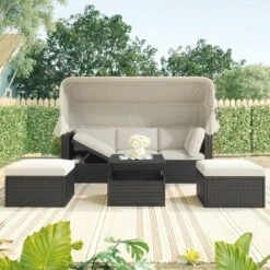 ModernLuxe Outdoor Patio Rectangular Daybed with Retractable Canopy and 2 Ottomans 27 ModernLuxe Outdoor Patio Rectangular Daybed with Retractable Canopy and 2 Ottomans -Luxe Furniture Sale GUEST 466919d0 3e8a 420e b399 869beae2a9a4