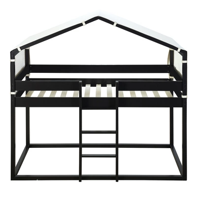 ModernLuxe Wood Twin Over Twin Bunk Bed with Play Tent and House Frame 6 ModernLuxe Wood Twin Over Twin Bunk Bed with Play Tent and House Frame - Image 4