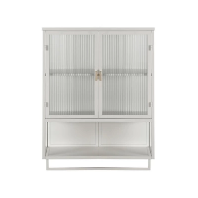 23.62" Glass Door Wall Cabinet With 2-Tier Enclosed Storage, Open Shelves And Towel Rack, White - ModernLuxe 8 23.62" Glass Door Wall Cabinet With 2-Tier Enclosed Storage, Open Shelves And Towel Rack, White - ModernLuxe - Image 6