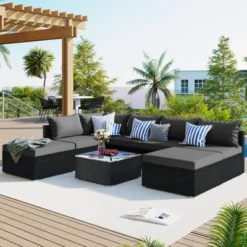 ModernLuxe 8-Piece Modular Outdoor Sectional Sofa & Conversation Set