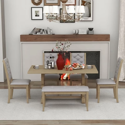 ModernLuxe 6-Piece Retro Dining Set with Flemish Scroll Table and Bench 4 ModernLuxe 6-Piece Retro Dining Set with Flemish Scroll Table and Bench - Image 2