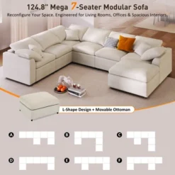 ModernLuxe Sectional Sofa, 7-Seater Oversized Sofa With Movable Ottoman, Chenille Upholstered Modular Sofa Couch -Luxe Furniture Sale GUEST 47eddc82 9655 41ae 9482 781fd2eacb6b