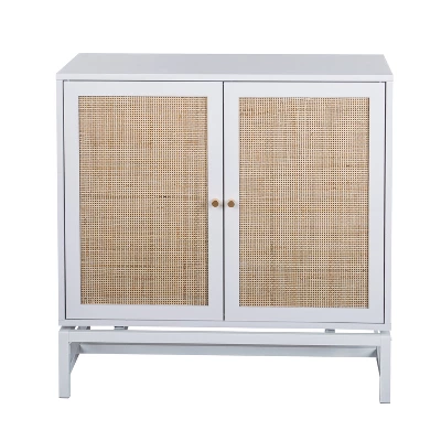 Set Of 2, Natural Rattan 2 Door Cabinets With 1 Adjustable Internal Shelf - ModernLuxe 7 Set Of 2, Natural Rattan 2 Door Cabinets With 1 Adjustable Internal Shelf - ModernLuxe - Image 5