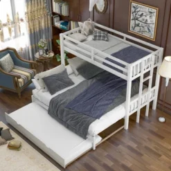 ModernLuxe Twin Over Twin Pull-out Bunk Bed with Expandable Bottom Bed and Trundle