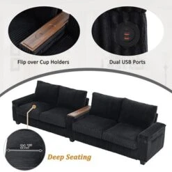 133" Corduroy Modern Sofa With USB Ports, Hidden Storage Arms & Cup Holders, 4-Seater Sofa Couch For Living Room - ModernLuxe 16 133" Corduroy Modern Sofa With USB Ports, Hidden Storage Arms & Cup Holders, 4-Seater Sofa Couch For Living Room - ModernLuxe -Luxe Furniture Sale GUEST 491db4b0 9b75 4312 b725 f7fca93f23dd