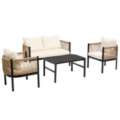 ModernLuxe 4-Piece Rattan Wicker Outdoor Patio Sofa Set with Tempered Glass Table 19 ModernLuxe 4-Piece Rattan Wicker Outdoor Patio Sofa Set with Tempered Glass Table -Luxe Furniture Sale GUEST 49759053 3497 42cf bb62 2968c9a14d54
