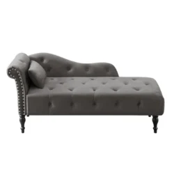 ModernLuxe 60.6" Velvet Chaise Lounge with Button Tufted Nailhead Trim