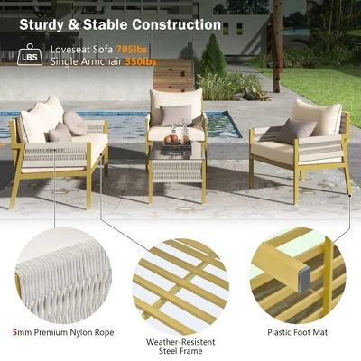 ModernLuxe 4-Piece Rope Patio Conversation Set with Tempered Glass Table 14 ModernLuxe 4-Piece Rope Patio Conversation Set with Tempered Glass Table - Image 12