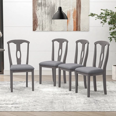 5-Piece Rustic Wooden Round Dining Table Set With Drop Leaf And 4 Upholstered Dining Chairs, Gray - ModernLuxe 4 5-Piece Rustic Wooden Round Dining Table Set With Drop Leaf And 4 Upholstered Dining Chairs, Gray - ModernLuxe - Image 2