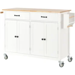ModernLuxe 54.3" Mobile Kitchen Island with 4-Door Cabinet and Solid Wood Top