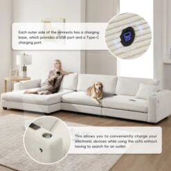 ModernLuxe 134" Oversized Corduroy Sectional Sofa with USB & Cup Holders -Luxe Furniture Sale GUEST 4cc9c1a8 1408 4b60 8cb9 3c5f9445a05a