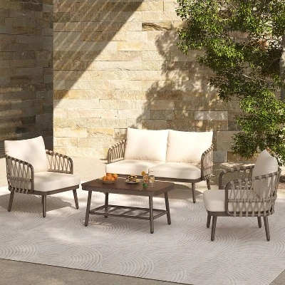 ModernLuxe 4-Piece Patio Conversation Set with Acacia Wood Coffee Table 3 ModernLuxe 4-Piece Patio Conversation Set with Acacia Wood Coffee Table