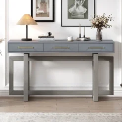 57"W Elegant Console Table With 3 Drawers And Irregular Legs, Extra Long Entryway Table 4B - ModernLuxe