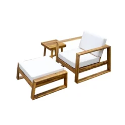 ModernLuxe 3-Piece Outdoor Patio Lounge Set: Acacia Wood Armchair, Ottoman, and Side Table -Luxe Furniture Sale GUEST 4d4a10bd 64dd 4aae a5f7 63ba5e3cf5bb