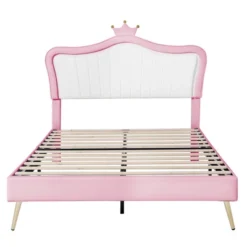 Queen/Full Size Upholstered Platform Bed Frame With LED Lights, Princess Bed With Crown Headboard-ModernLuxe 18 Queen/Full Size Upholstered Platform Bed Frame With LED Lights, Princess Bed With Crown Headboard-ModernLuxe -Luxe Furniture Sale GUEST 4d5a91f7 7d32 4459 a888 700855e00bca
