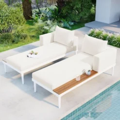ModernLuxe Outdoor Patio Daybed - 2-in-1 Padded Chaise Lounge with Acacia Wood Side Tables