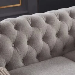 Chesterfield Linen Tufted Nailhead Upholstered Sofa With Wooden Legs - ModernLuxe -Luxe Furniture Sale GUEST 4e9f37a7 416e 4366 a791 0ac718de27d7