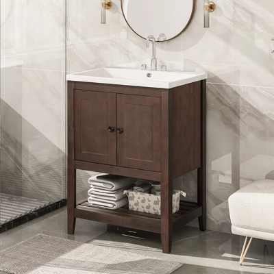 24" Modern Stylish Bathroom Vanity With Porcelain Sink And Open Shelves - ModernLuxe 11 24" Modern Stylish Bathroom Vanity With Porcelain Sink And Open Shelves - ModernLuxe - Image 9