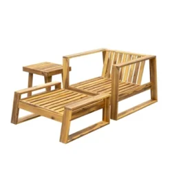 ModernLuxe 3-Piece Outdoor Patio Lounge Set: Acacia Wood Armchair, Ottoman, and Side Table -Luxe Furniture Sale GUEST 514d7fb3 6378 4aed 8477 de1941a932af