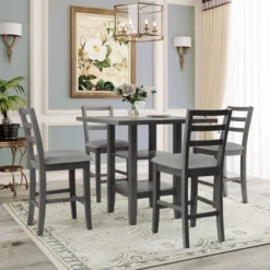 ModernLuxe 5-Piece Wooden Dining Set with Storage Shelves & Padded Chairs